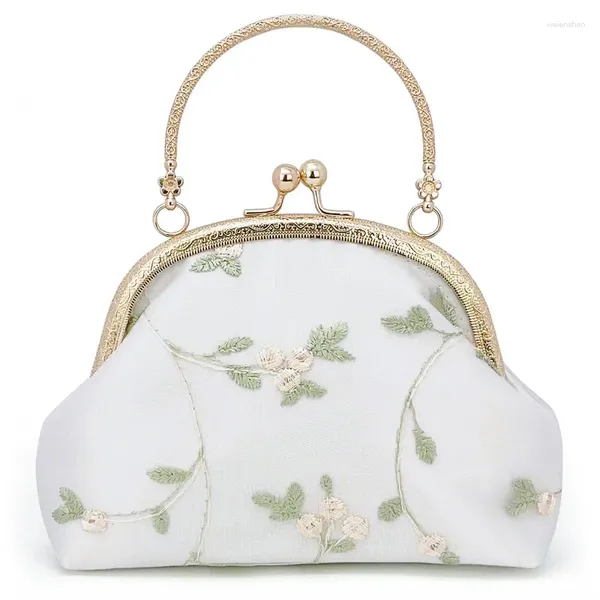 Bolsas de noche 2024 Flor bordada femenina Hanfu Cheongsam Cena Banquete Bolso Pequeño Bolso redondo