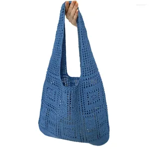 Sacs de soirée 2024 Rétro Simple Royal Blue Sac tricoté Mesh évidé tissé pour les femmes épaule shopping en plein air sac à main femme