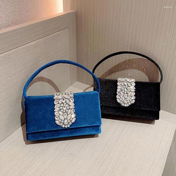 Bolsas de noche 2024 Boda Velevet Diamantes Bolso de embrague Mujeres Pequeña Cadena Bolso de hombro Monederos de fiesta Citas Azul Negro B615