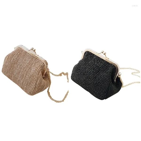 Sacs de soirée 2pcs Petit Bandoulière Boho Pour Femmes Embrayage Hasp Dames Sac À Main Femme Paille Plage Rotin Messenger Sac (B