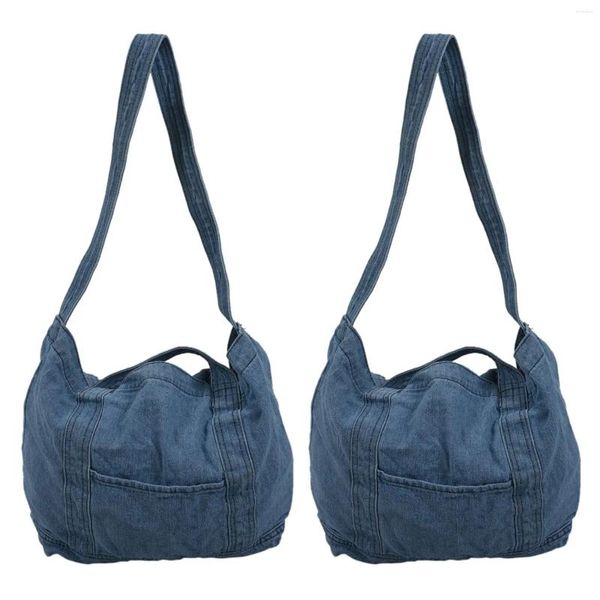 Bolsas de noche 2x Denim Slouch Bag Casual Jean Tela Bolso Ocio Estilo Coreano Japonés Moda Messenger Top-Handle Sky Blue