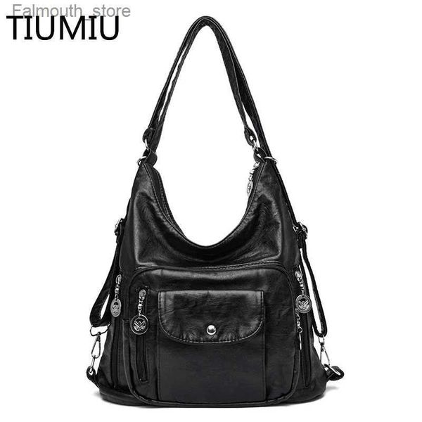 Bolsos de noche 3 en 1 Mochila de mujer Bolso de mujer vintage de alta calidad Mochila de cuero de PU Señoras Casual Tote Diseñador Bolso de hombro Bolsos de mujer Q240104