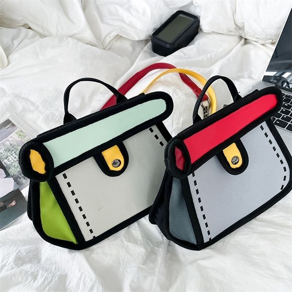 Sacs de soirée 3D Style Patchwork Sling Sac à main 2023 Animation de dessin animé 2D Dessin Satchel Mode Petit gâteau Sac à bandoulière Casual Épaule 231214