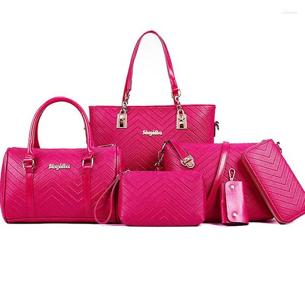 Sacs de soirée 6pcs / set épaule de grande capacité pour femmes 2022 V rayé crossboby sac dame or blanc noir fourre-tout grand rose sacs à main