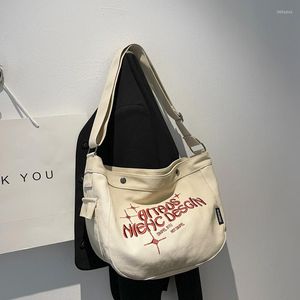 Sacs de soirée 90 s mode Y2K taille moyenne livre scolaire sac à bandoulière femme grande capacité toile tissu broderie Hobo Slouchy épaule