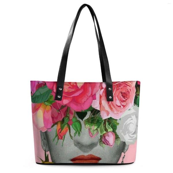 Sacs de soirée abstrait femmes tête sacs à main femme belles fleurs sur sac fourre-tout esthétique extérieure épaule poche impression shopper