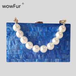 Sacs de soirée acrylique marbre perlé ciel bleu à rayures à la main luxueuse à la main pour femmes croix croix sac à sac de téléphone portefeuille portefeuille