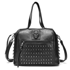 Bolsas de noche Annmouler Bolsos de lujo Mujeres Skull Pu Cuero Mango Bolsa Moda Damas Tote Gran Capacidad Crossbody Monedero Negro