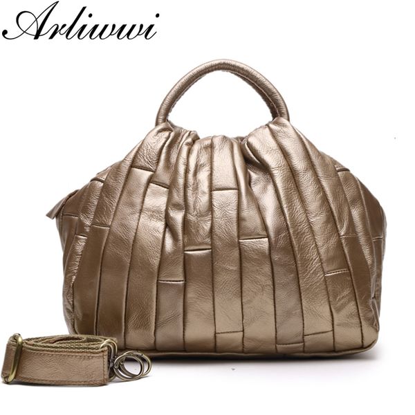 Sacs de soirée Arliwwi véritable cuir fourre-tout sac à main pour femmes véritable peau de vache à la main Patchwork élégant sacs à bandoulière dame GJ01 230825