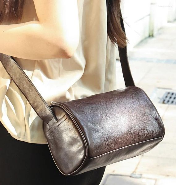 Bolsas de noche Bolsa de cuero de curtido vegetal para mujer Hombro Tide Head Layer Cowhide Fashion Casual Messenger Steamed