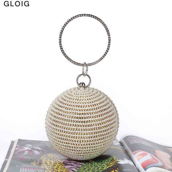 Sacs de soirée Pochette pour femmes en forme de boule diamants sacs à main en perles avec chaîne épaule perle fête de mariage sacs de soirée pour dame sac à main 220314