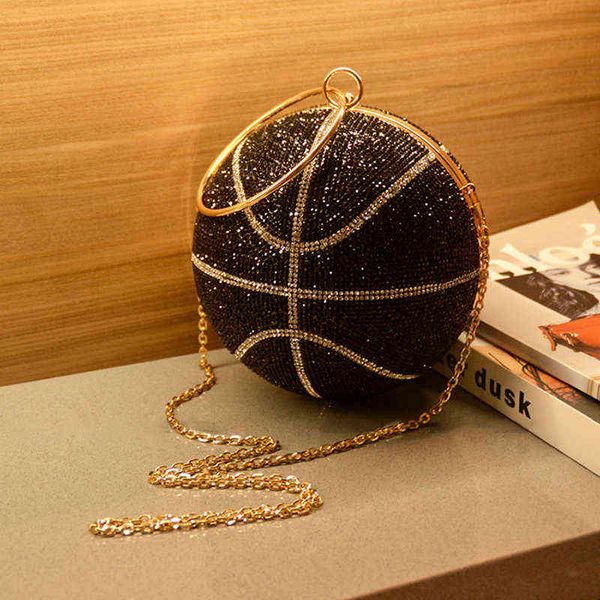 Sacs de soirée Basketbal Ontwerp Vrouwen Avondtassen Diamanten Bal Vormige Handtassen Kristal Strip Mode Dame Keten Schouder Handtassen 220314