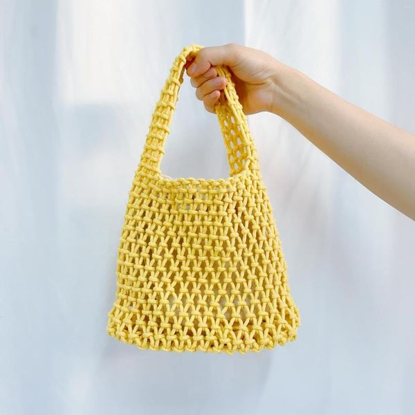 Bolsos de noche, bolso de mano de ganchillo para la playa para mujeres y niñas, cuerda de paja de verano, bolso de mano tejido a mano, bolsos de punto para mujer