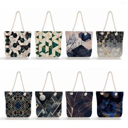 Avondtassen mooie geometrie print vrouwen dame mode linnen handtassen hoge capaciteit schattige winkels totot vouwen herbruikbare shopper
