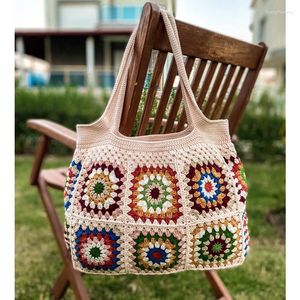 Avondtassen Beige Gehaakte Geweven Chique Geruite Gebreide Dames Handtas Boho Kleurrijke Granny Square Leuke Portemonnee Patchwork Handgemaakte Portemonnee