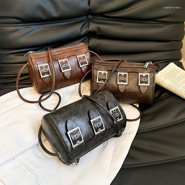 Bolsos de noche decoración del cinturón bolso de hombro para mujeres pum cuero de cuero cruzalty almohada retro mensajero bolso damas 2024