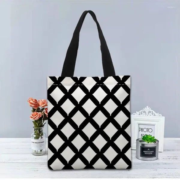 Bolsas de noche Líneas en blanco y negro Bolso Bolsa de compras plegable Reutilizable Eco Grande Unisex Tela de lona Hombro Tote Bolsa de tela 1214