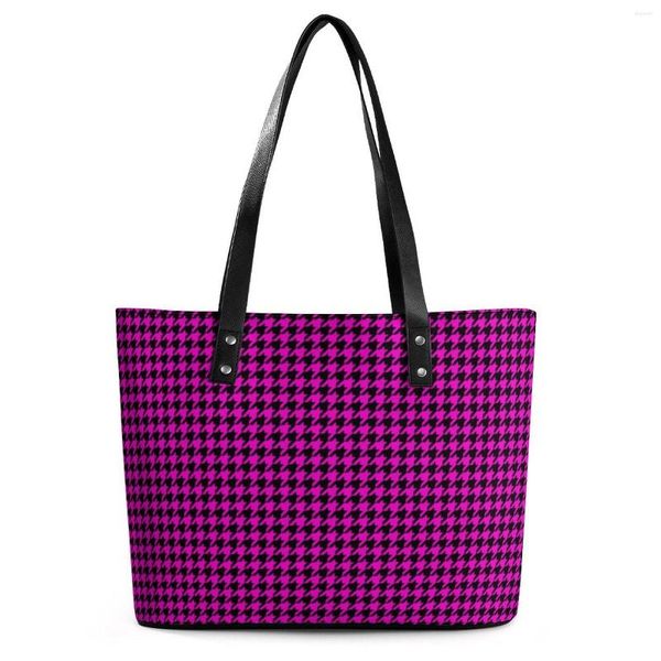 Sacs de soirée noir rose pied de poule sacs à main femme rétro impression sac fourre-tout moderne affaires épaule Design graphique PU cuir Shopper