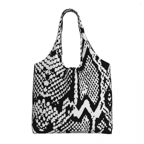 Bolsos de noche, bolso de compras de piel de serpiente en blanco y negro, estampado de piel de serpiente Animal, bolsos a granel para mujer, tela estética para oficina