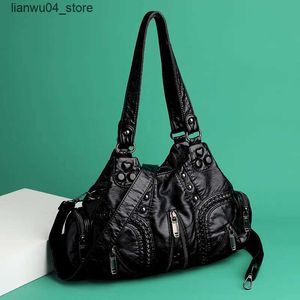 Sacs de soirée Noir Y2k Sac à bandoulière pour femme Vintage Punk Gothique Créateur de mode Pu Sac à main en cuir Grande capacité Moto Sac à main Q240225