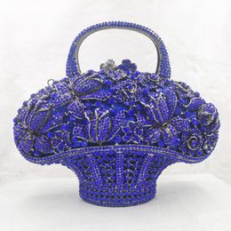 Abendtaschen Bling Kristall Luxus Blumenkorb Blau Party Geldbörse mit Kette Damen Pochette für Damen Tageskupplungen 8818 230718
