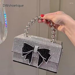 Blingbling Kristallen Bogen Dames Crossbody Kralen Parel Vierkant Feest