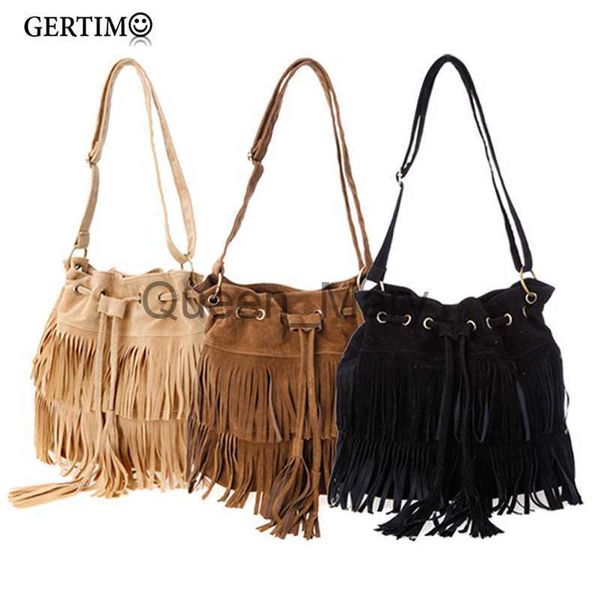 Bolsos de noche Bolsos 2015 Faux Suede Fringe Tassel Mujeres Bolso de hombro Messenger Bag Vintage Style Girl Crossbody Bag Mujer Bolso Flecos J230630