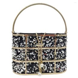 Avondtassen boetiek de fgg bling lovertjes vrouwen metalen emmer koppeling handtassen ketting schouder crossbody feest cocktail tas tas