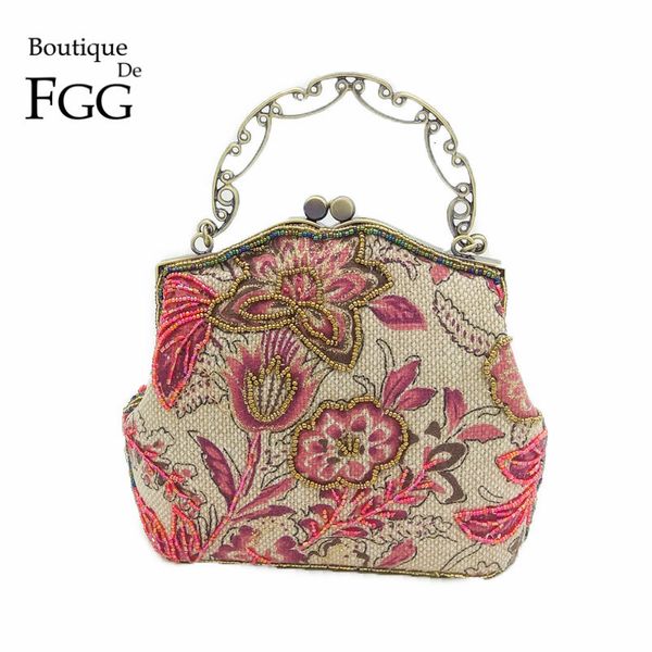 Bolsos de noche Boutique De FGG Estilo chino Bordado Floral Mujeres Con cuentas Monedero de noche Flor nupcial Bolso de embrague Banquete de boda Marco Bolso 230726