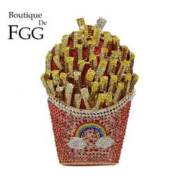 Avondtassen Boutique De FGG French Fries Chips Rainbow Clutch Minaudiere Bag Dames Crystal Evening Bag Diamond Wedding Handtas Bridal Purse 230727