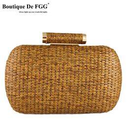 Avondtassen Boutique De FGG Stro Vrouwen Metalen Koppelingen Keten Schouder en Crossbody Dames Party Cockatail Clutch Portemonnee 231017