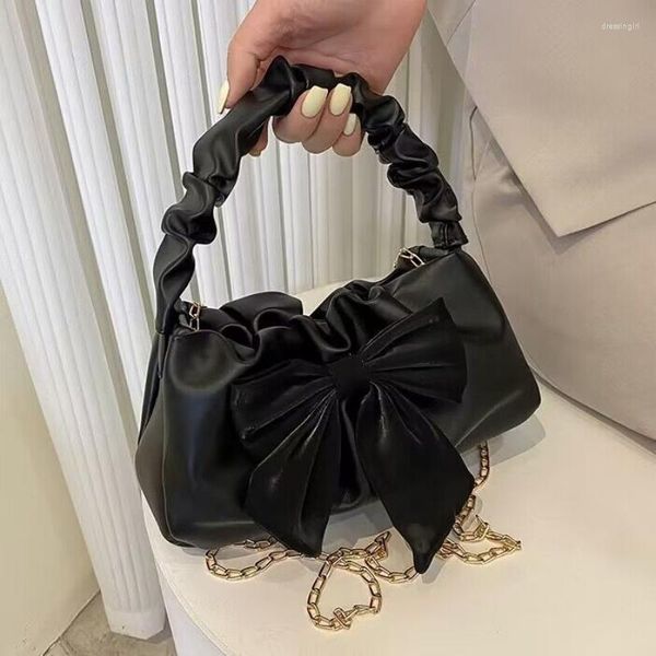 Bolsas de noche Bowknot Bolso de hombro de mano para las mujeres Moda PU Bolso de cuero Lindo Pequeño Crossbody Girls Soft Tela Cadena Monederos