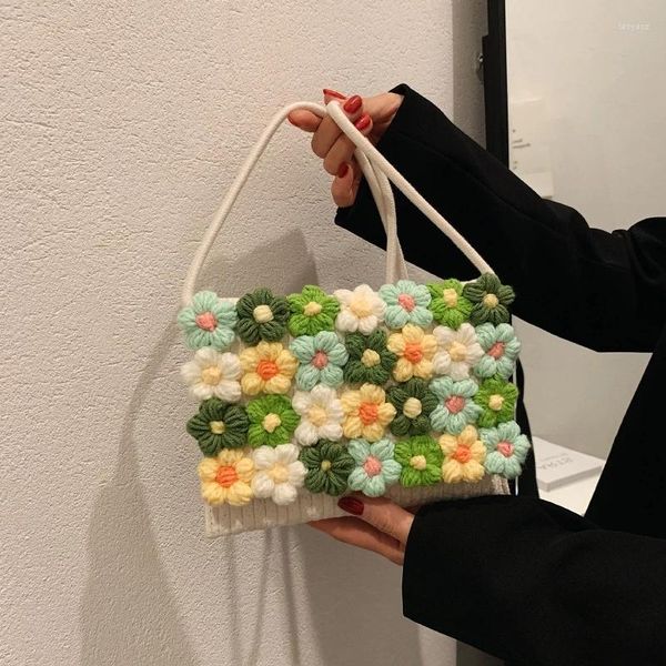 Sacs de soirée marque mignon tissé fleur sac carré messager de paille pour femmes filles Floral plage vacances épaule concepteur sac à main
