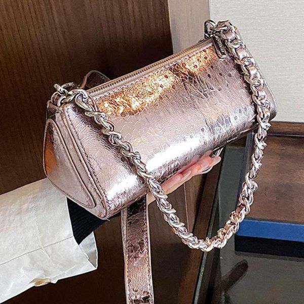 Bolsos de noche Diseñador de marca Patente de cuero Patrón de piedra Bolso de hombro de mujer Cadena casual Crossbody Bolso de almohada grande