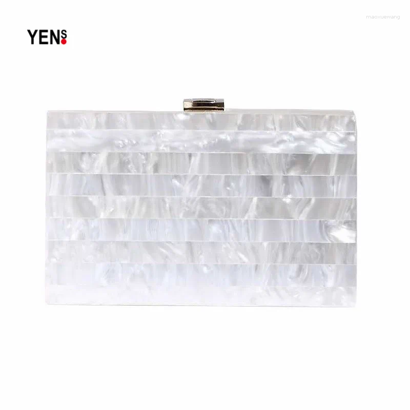 Kvällspåsar märke mode kvinnor väska unik marmor vit randig axel elegant akryl handväska kvinna avslappnad koppling plånbok