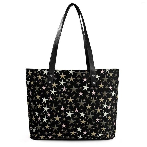 Sacs de soirée Bright Star Sacs à main Noir Argent Shiny Stars Imprimer Sac fourre-tout PU Cuir Épaule Femmes Épicerie Graphic Design Shopping