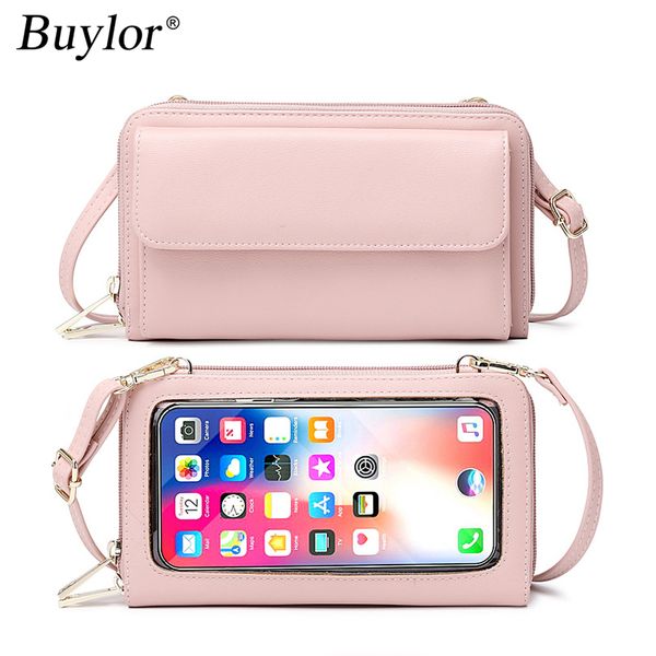 Sacs de soirée Buylor Écran Tactile Téléphone Sac Femme PU Cuir Bandoulière Bandoulière Sac À Main Pour Femmes FID Antivol Brosse Long Portefeuille 230412