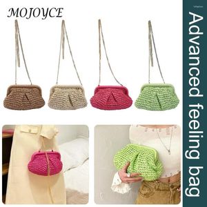 Avondtassen Snoep Kleur Handgemaakte Tas Zomer Strand Keten Satchel Vrouwen Clutch Portemonnee Knoedel Stro Handtas Etui Rotan Geweven Tote