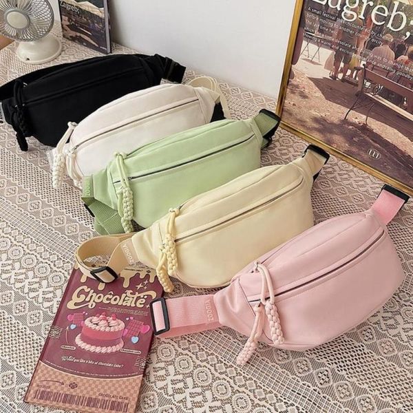 Bolsas de noche Color caramelo Nylon Fanny Packs Mujeres Moda Simple Crossbody Pecho Femenino Casual Versátil Paquete de cintura Deportes Sling Bag