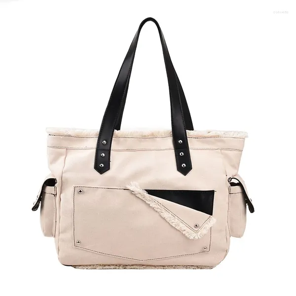 Bolsos de noche Hombro de lona para mujer Algodón Negro Sólido Moda Bolsos casuales Paquetes de tela blanca Ocio Bolso femenino