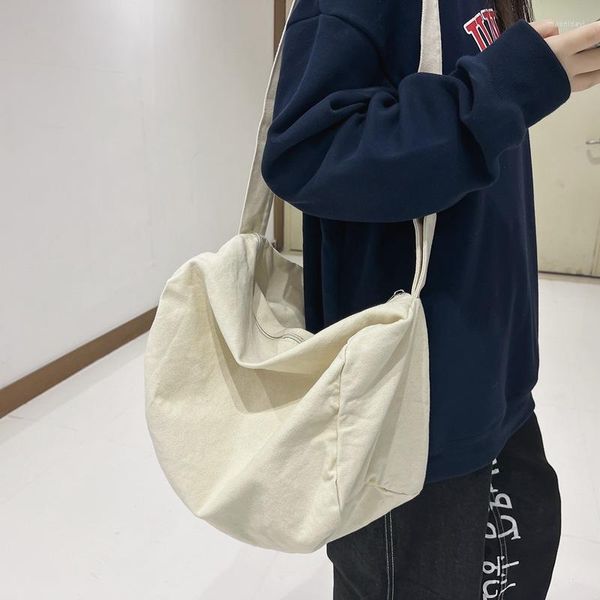 Bolsos de noche Tela de lona Tamaño grande Bolsa suave y holgada Bolso lateral Streetwear Eco Ita Y2k Grunge 90s Tela de moda Universidad Laptop Hombro