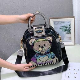 Bolsos de noche, bolso de mano con diamantes de imitación de oso de dibujos animados para mujer, bandolera negra brillante de alta calidad, bolso de hombro diario a la moda para mujer