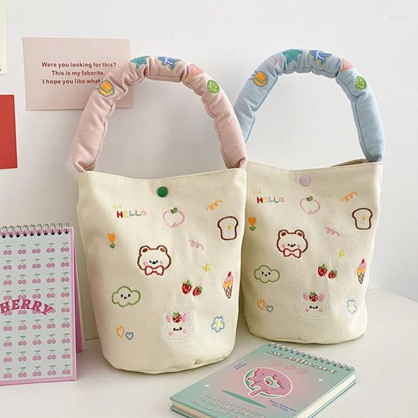 Bolsos de noche de oso de dibujos animados para mujer, bolso pequeño con bordado de hombro para colegialas, bolso de lona bonito para mujer, bolso de mano para botella de agua