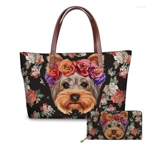 Avondtassen cartoon bloemenhondenprint vrouwen portemonnees en handtassen set mode grote vrouwelijke schoudertas draagtas strandzak voor aangepaste borsa donna