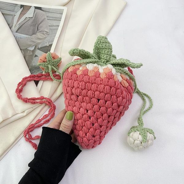 Sacs de soirée décontracté plage fraises sac à main pour filles été laine tissé petite épaule femmes tricot mignon bandoulière