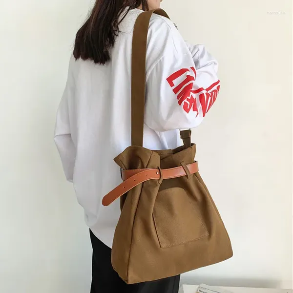 Bolsas de noche Casual Lona Mujeres Crossbody Bolsa Hebillas Hebillas Femenina Cubo Hombro Gran Capacidad Viaje Bolsa Damas Bolso Café