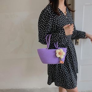 Sacs de soirée Casual Femmes Sacs à main Mignon Fleur Herbe Tissé Sac De Luxe Designer Plage Mode Épaule Coton Fil Sac À Main