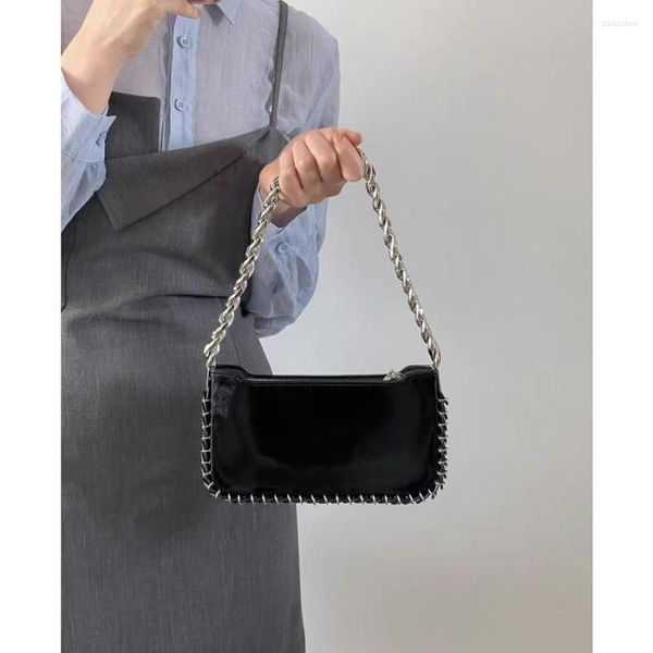 Bolsos de noche Cadenas Bolso para las axilas Charol Pequeño Mensajero de hombro Diseñador de lujo Mujer Puese Bolso Teléfono móvil Negro