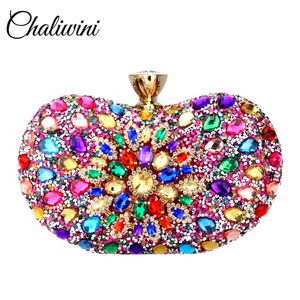 Avondtassen Chaliwini Diamond Two Side Floral Woman Clutch Bag Multi Crystal Sling Pakket Bruiloft Portemonnee Bijpassende Portemonnee Handtassen 221208