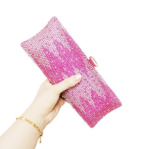 Bolsos de noche Chaliwini Mix Pink Clutch Diseñador Glaring Crystal 18 Color Largo Boda Novia Monedero Día Embragues 230918